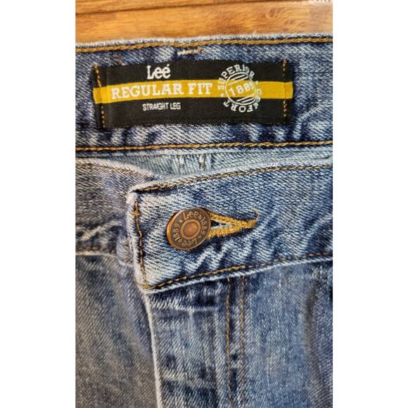 Lee Jeans Men Size (38x29 Actual) Blue Stone Wash Regular Fit Straight Leg Pants - Picture 5 of 13